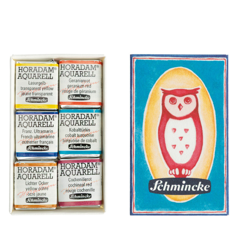 Boîte carton allumette 6 ½ godets Horadam Aquarell Schmincke