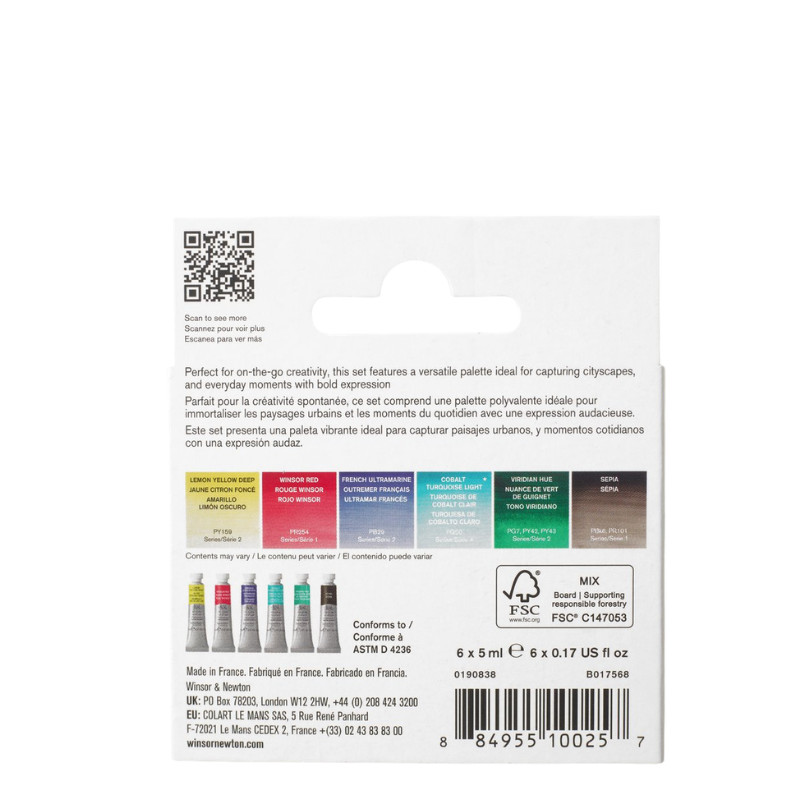 Coffret Urban Sketching6 tubes 5ml aquarelle en carton Winsor & Newton