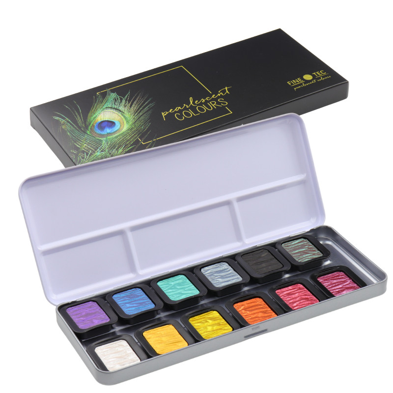 Coffret 12 godets clipsables aquarelle nacrée Finetec
