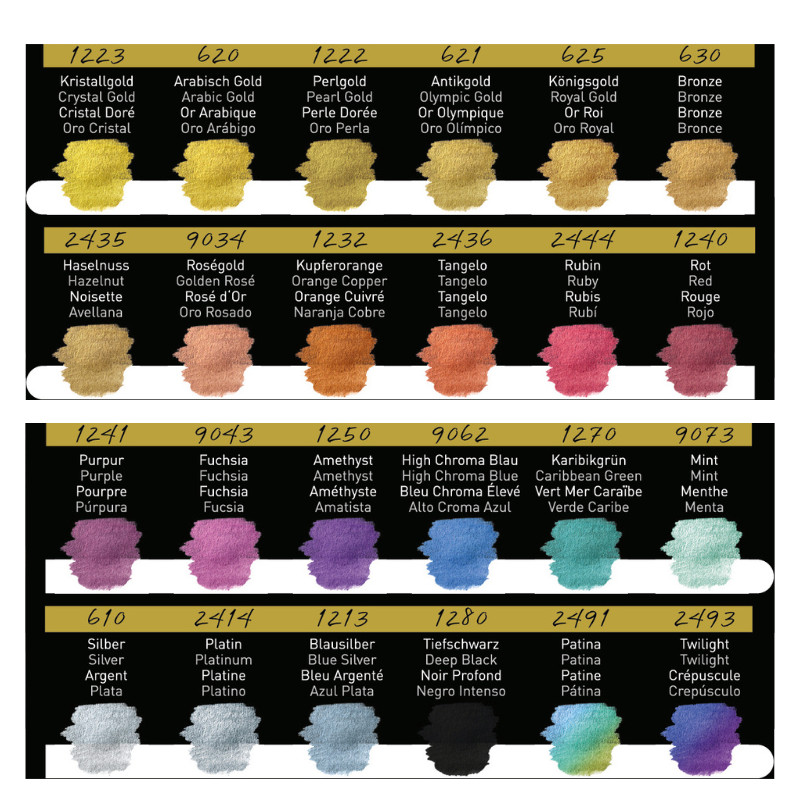Coffret Colourful 24 godets clipsables aquarelle nacrée Finetec