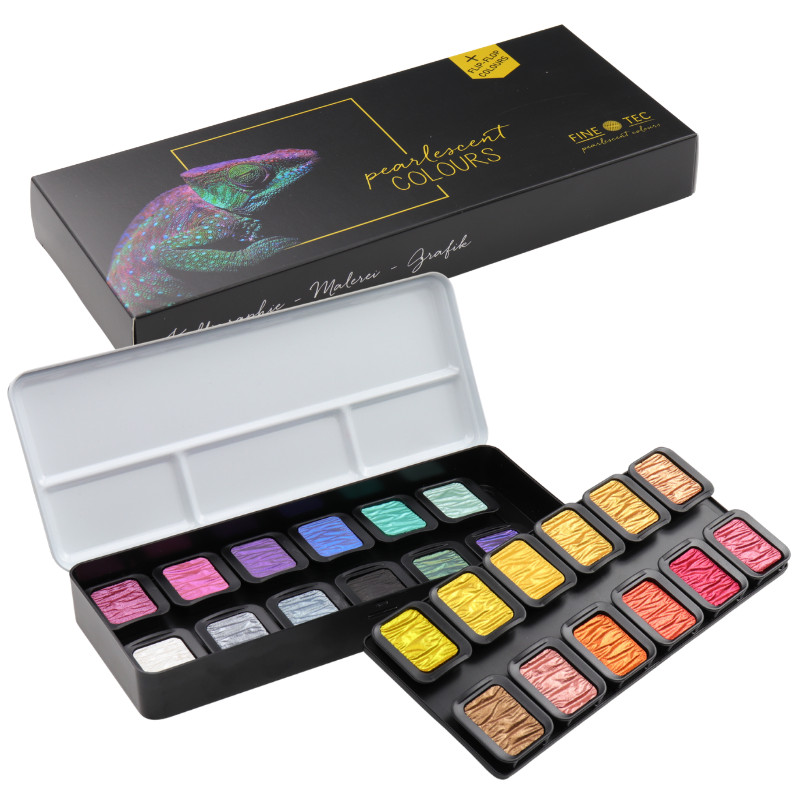 Coffret Colourful 24 godets clipsables aquarelle nacrée Finetec
