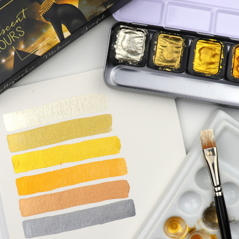 Coffret Antique 6 godets clipsables aquarelle nacrée Finetec premium