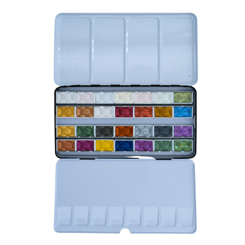 Coffret Luminous Treasury 28 godets aquarelles scintillantes Skrim