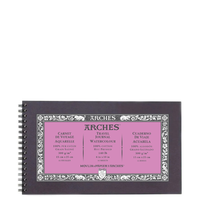 Carnet de Voyage spiralé Arches 100% coton 15x25cm 300g 15f grain satiné