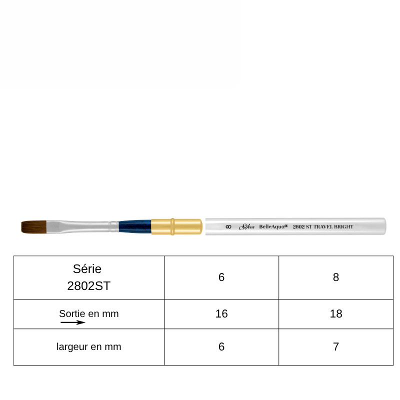 Pinceau voyage plat BelleAqua série 2802ST Silver n°8