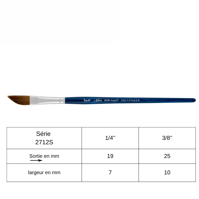 Pinceau aquarelle épée BelleAqua série 2712S Silver n°3/8''