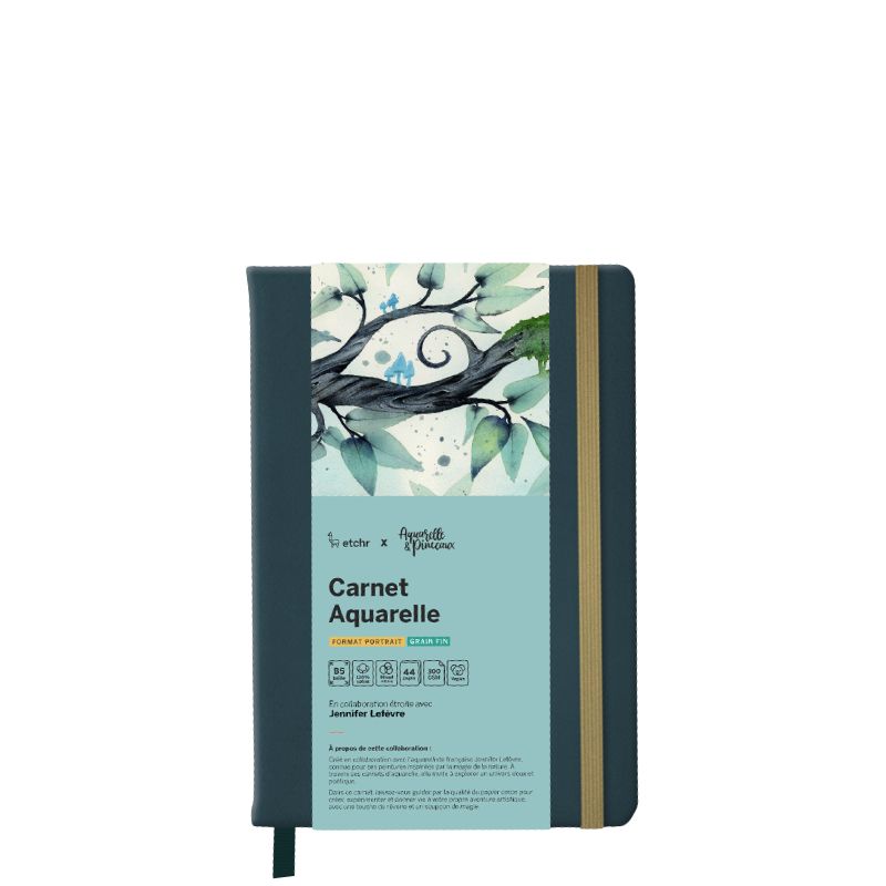 Carnet Aquarelle 100% coton B5 300g 44 pages grain fin Etchr x Jenny Illustrations