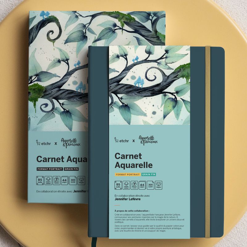 Carnet Aquarelle 100% coton B5 300g 44 pages grain fin Etchr x Jenny Illustrations