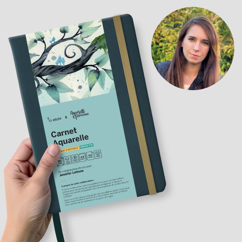 Carnet Aquarelle 100% coton B5 300g 44 pages grain fin Etchr x Jenny Illustrations