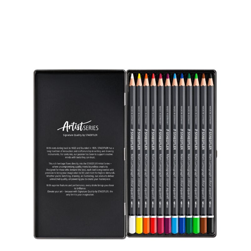 Boîte métal 12 crayons aquarellables Artist Mars Lumograph Staedtler