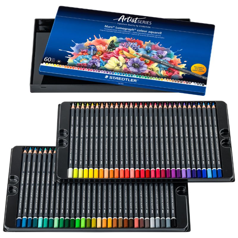Boîte métal 60 crayons aquarellables Artist Mars Lumograph Staedtler