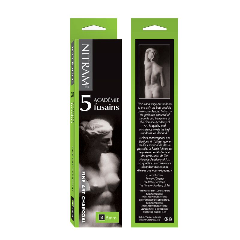 Fusain 5 Petits Bâtons rond extra tendre B 5 mm Nitram