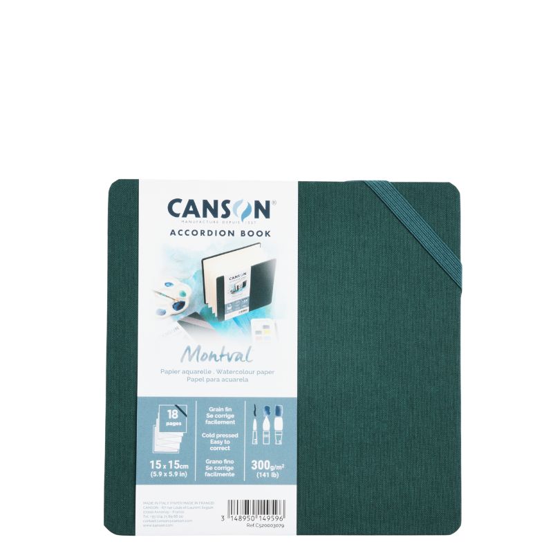 Carnet accordéon Montval 15x15 300g 8 f grain fin Vert Canson