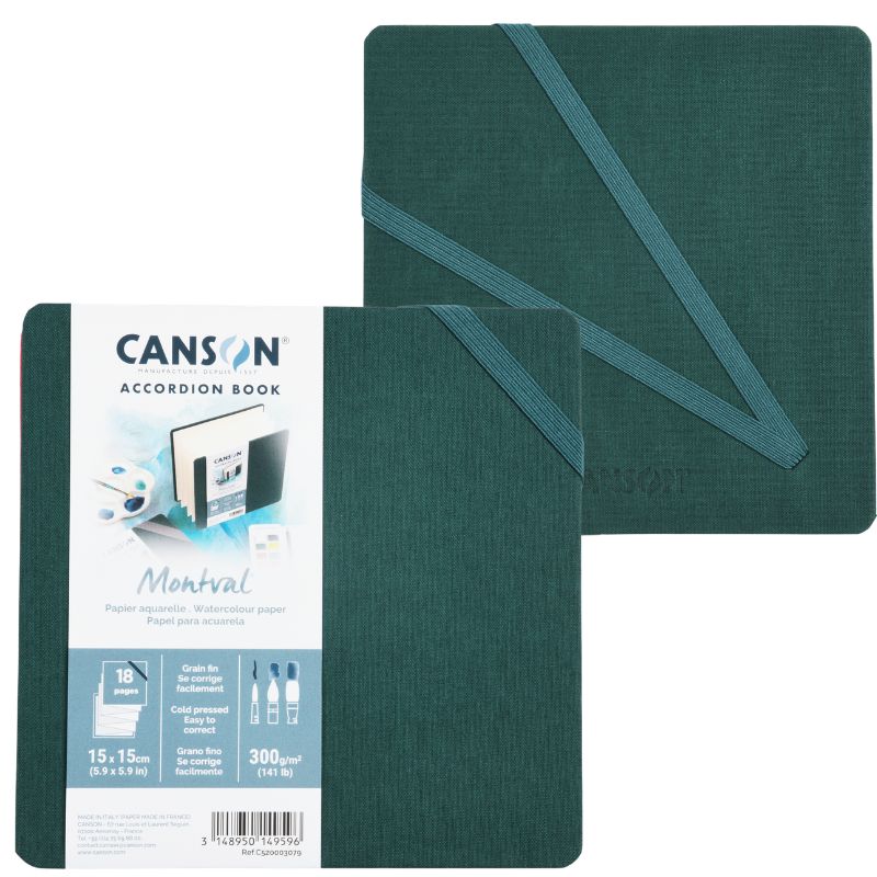 Carnet accordéon Montval 15x15 300g 8 f grain fin Vert Canson