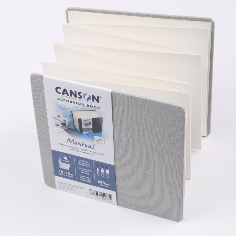 Carnet accordéon Montval 15x15 300g 8 f grain fin Gris Canson