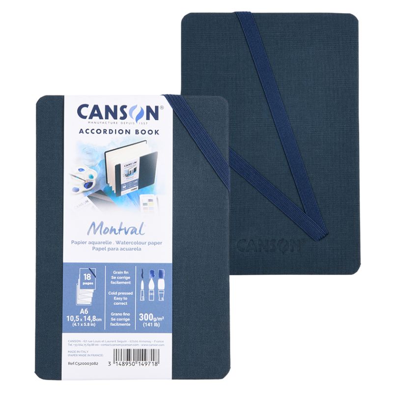 Carnet accordéon Montval A6 10,5x14,8 300g 8 f grain fin Bleu Canson