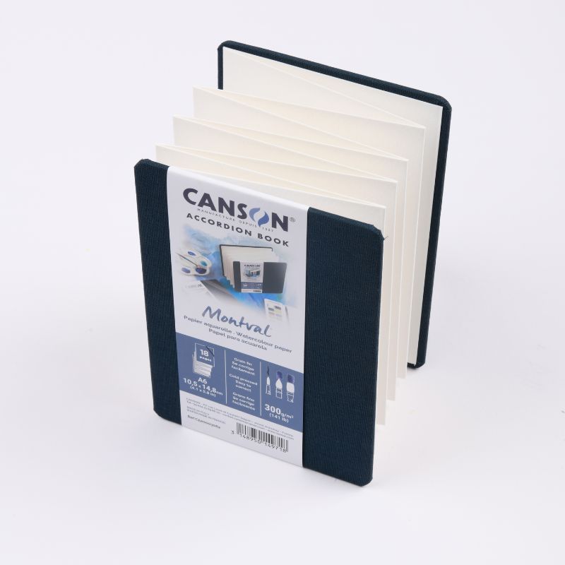 Carnet accordéon Montval A6 10,5x14,8 300g 8 f grain fin Bleu Canson