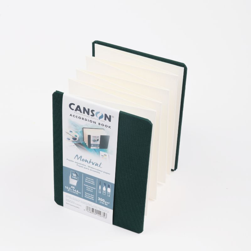 Carnet accordéon Montval A6 10,5x14,8 300g 8 f grain fin Vert Canson
