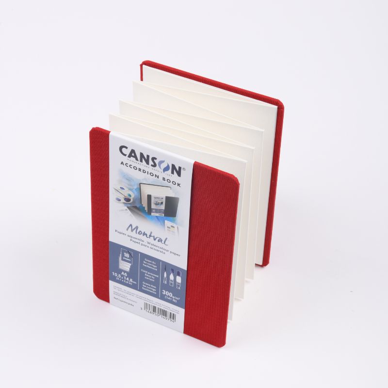 Carnet accordéon Montval A6 10,5x14,8 300g 8 f grain fin Rouge Canson