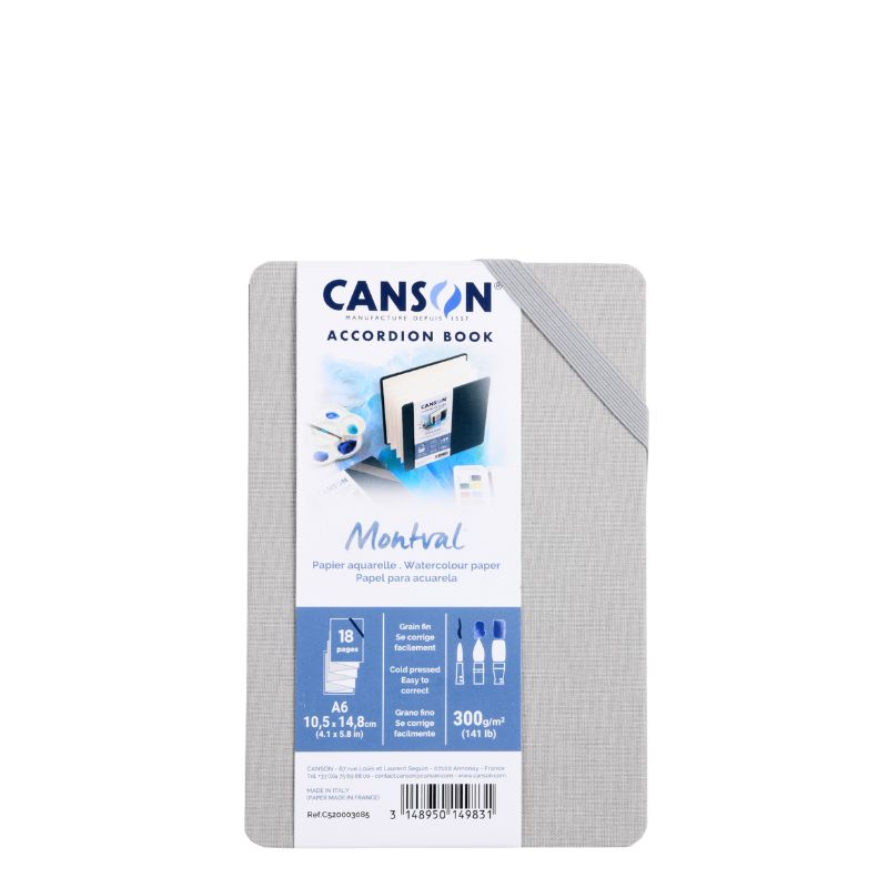Carnet accordéon Montval A6 10,5x14,8 300g 8 f grain fin Gris Canson