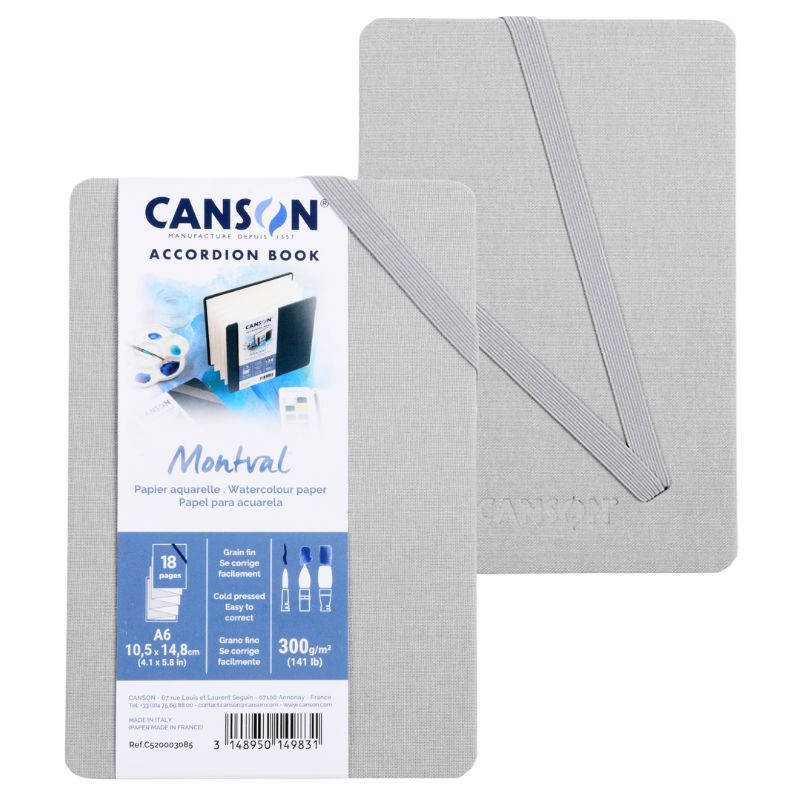 Carnet accordéon Montval A6 10,5x14,8 300g 8 f grain fin Gris Canson