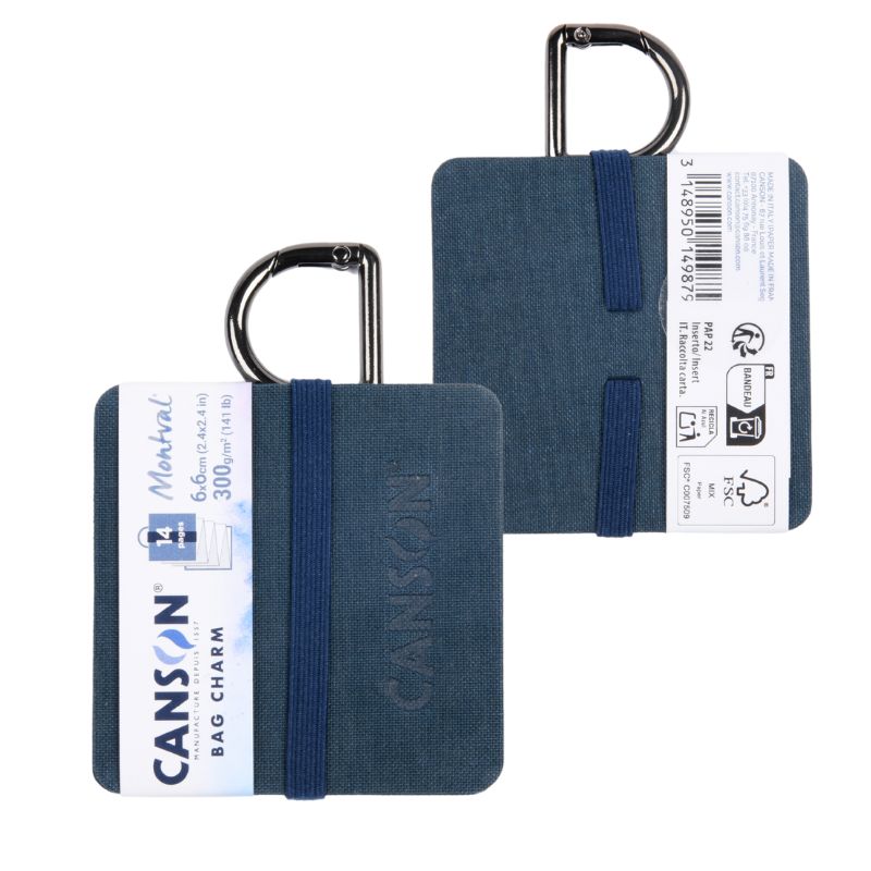 Mini carnet accordéon Montval 6x6 300g 14 p grain fin Bleu Canson