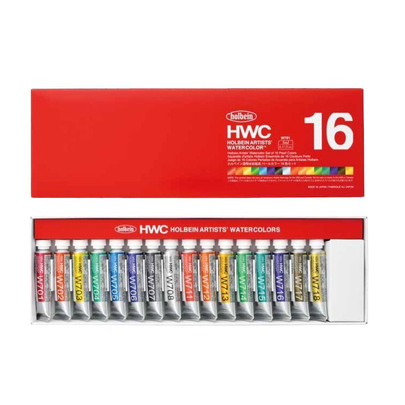 Coffret Pearl Colors 16 Tubes 5ml aquarelles extra-fines en carton Holbein Artists'