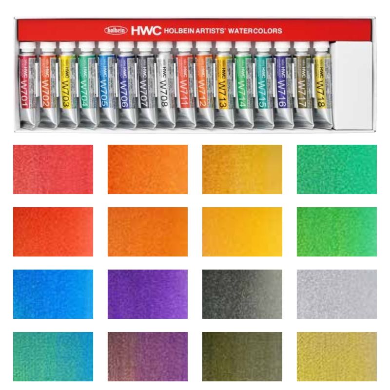 Coffret Pearl Colors 16 Tubes 5ml aquarelles extra-fines en carton Holbein Artists'