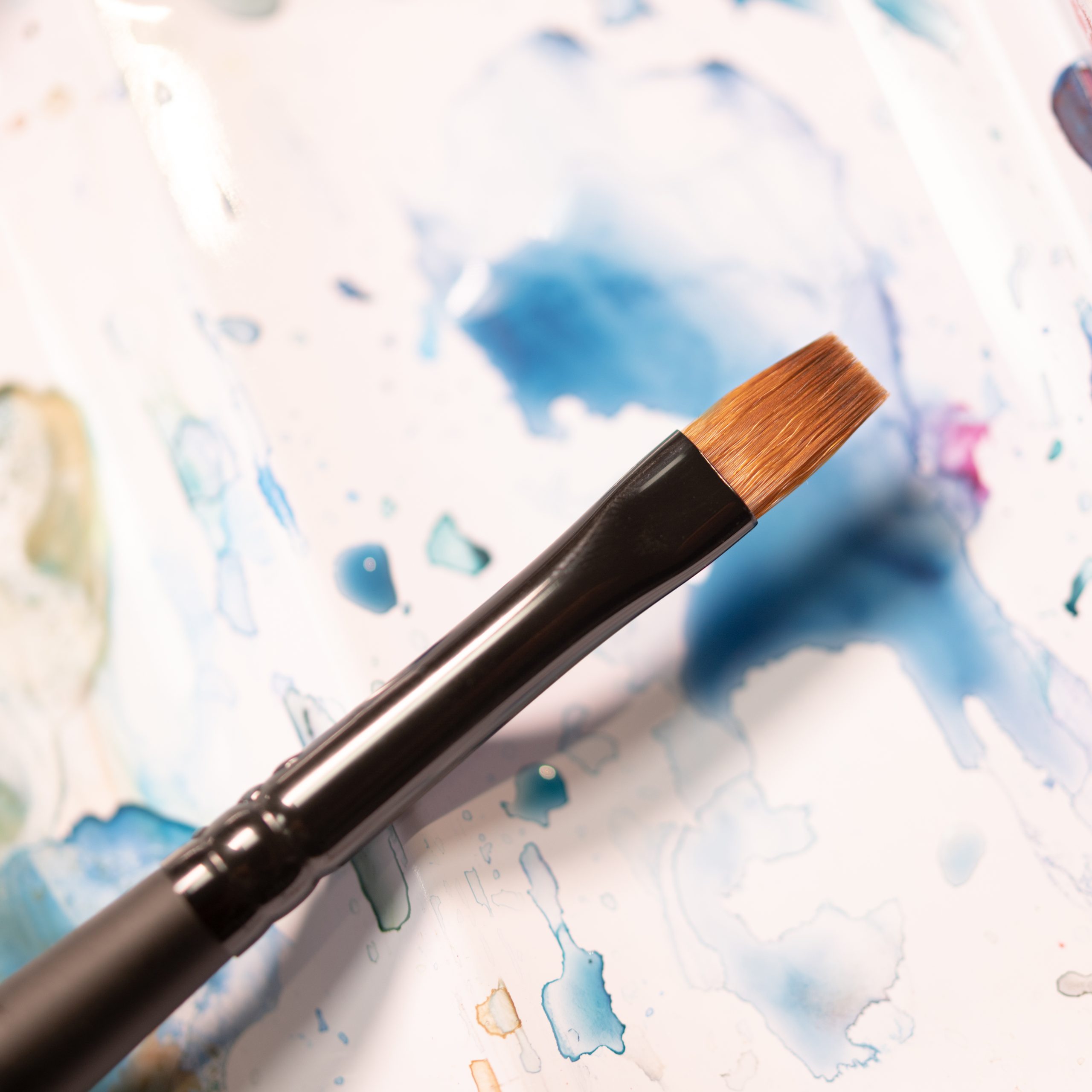 Pointe d'un pinceau Stradivarius chargée d'aquarelle