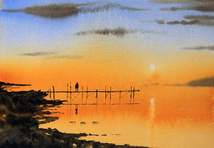 Aquarelle sur Baohong Masters grain torchon