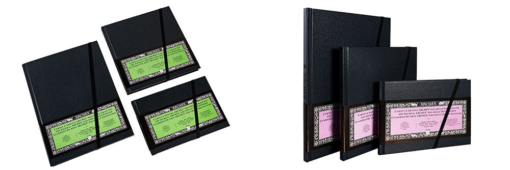 Les trois formats de Carnets d'Artiste Arches : paysage, portrait et carré