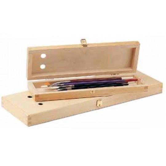 Coffret à pinceaux aéré grande taille en orme verni 37,8x11,8x3cm