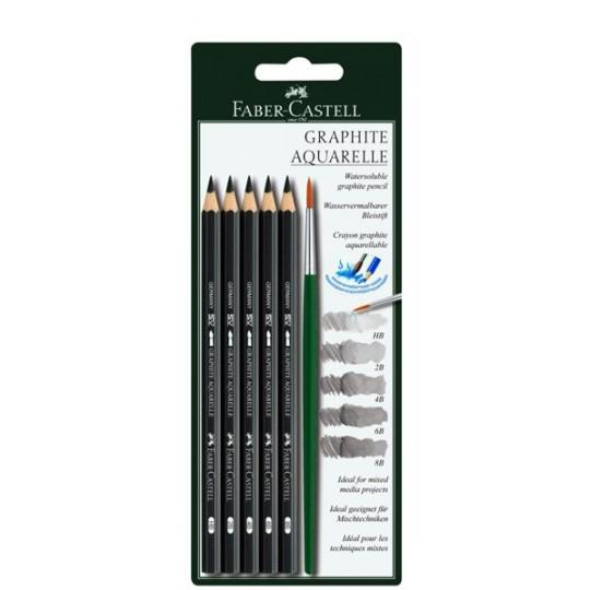 Set de 5 crayons graphite aquarellable Faber-Castell Ø 3,8 mm + 1 pinceau