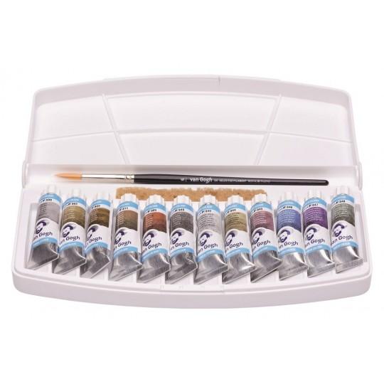 Boîte Van Gogh 12 tubes 10 ml teintes métalliques et interférences *