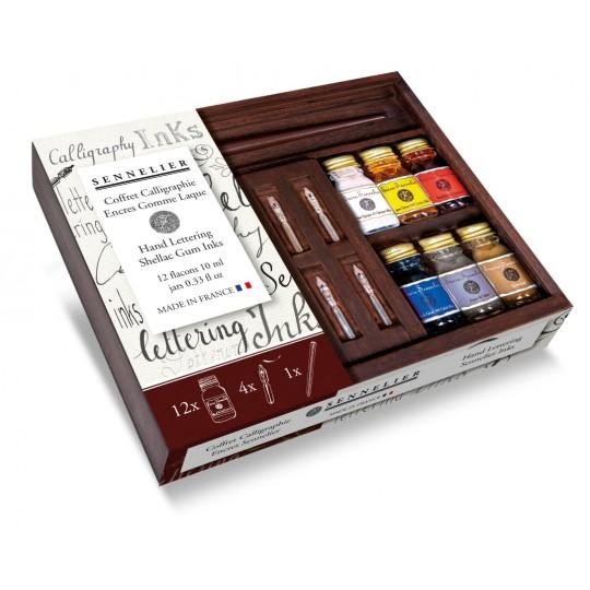 Coffret calligraphie 12 encres 10ml + accessoires Sennelier
