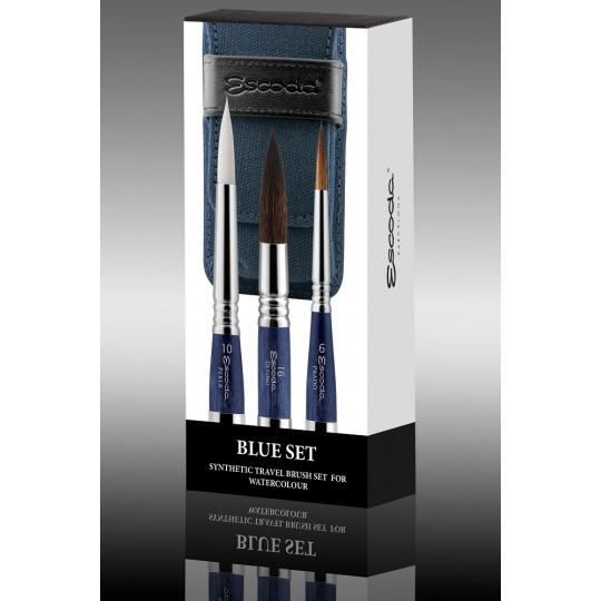 Set de 3 pinceaux de voyage synthétiques  Blue Set série 1271 Escoda