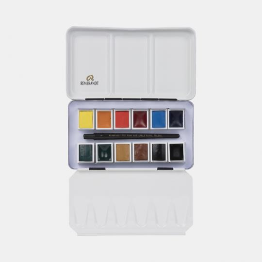 Coffret 12 ½ godets aquarelle extra-fine mono pigmented Rembrandt et pinceau martre