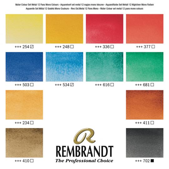 Coffret 12 ½ godets aquarelle extra-fine mono pigmented Rembrandt et pinceau martre