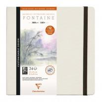 Carnets cousu 21x21cm Fontaine entoilé blanc 300g satiné 24F + 12 cartes postales préimprimés