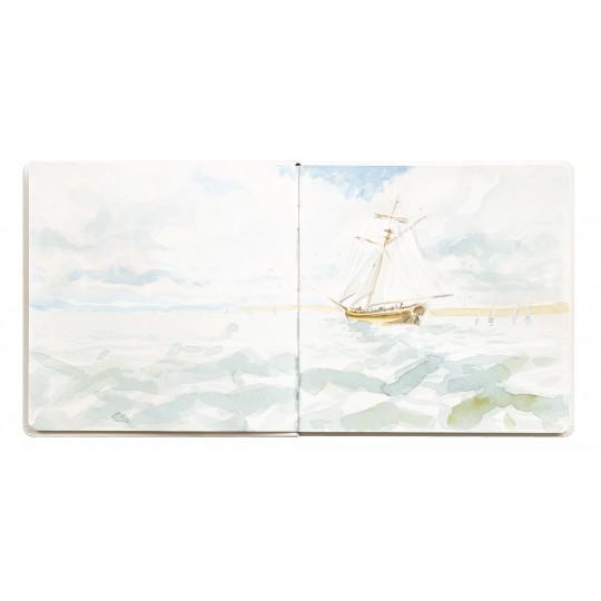 Carnets cousu 21x21cm Fontaine entoilé blanc 300g satiné 24F + 12 cartes postales préimprimés
