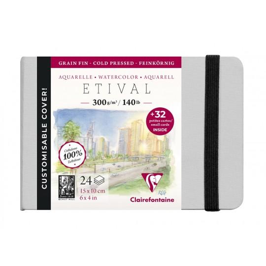 Carnets cousu 21x16cm Étival entoilé gris clair 300g grain fin 24F + 4 de papier buvard 200g
