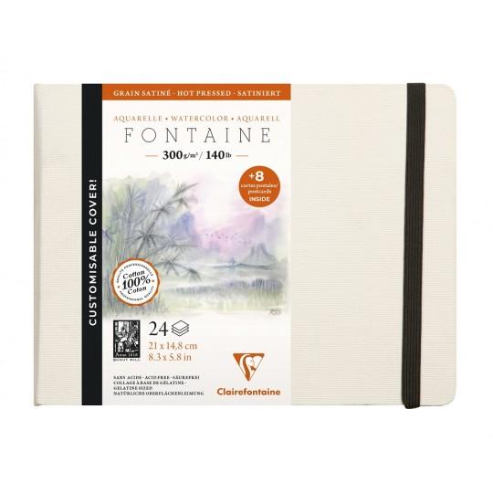 Carnets cousu 21x16cm Fontaine entoilé blanc 300g satiné 24F + 4F de papier buvard 200g