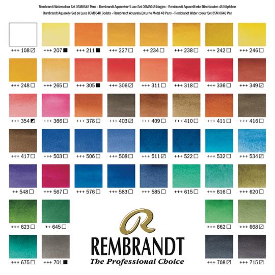 Boîte métal 48 1/2 godets d'aquarelle extra-fine Rembrandt