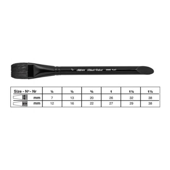 Pinceau plat Black Velvet série 3008S Silver n°1-1/4''