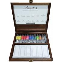 Coffret 12 tubes 10ml aquarelle extra-fine et une palette en porcelaine  en bois Sennelier