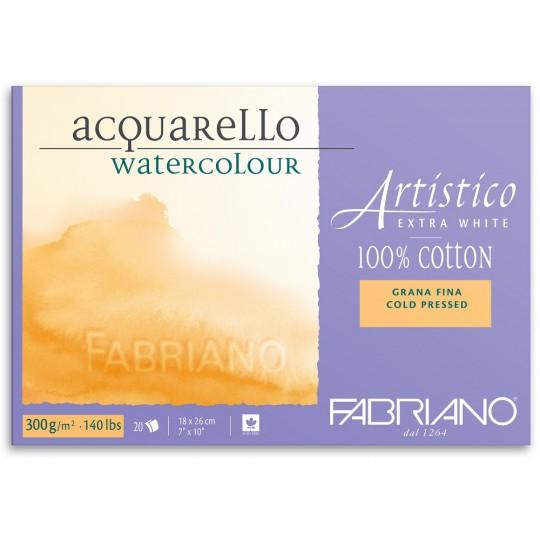 Bloc extra blanc 100% coton 18x26 300g 20f grain fin Fabriano Artistico