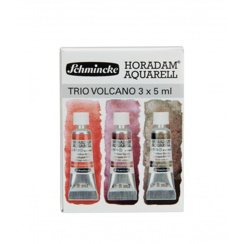 Coffret carton de 3 couleurs aquarelle en tube 5ml supergranulation Volcan Horodam de Schmincke
