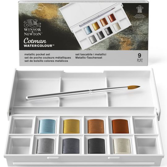 Boîte couleur métallique  8 ½ godets aquarelle en plastique Cotman W&N