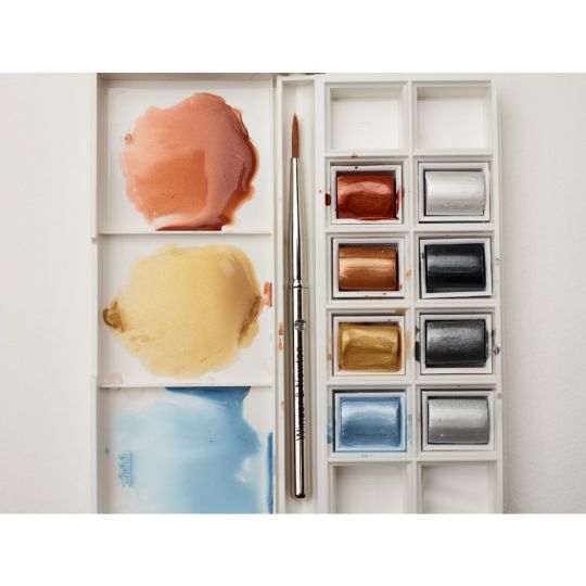 Boîte couleur métallique  8 ½ godets aquarelle en plastique Cotman W&N