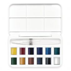 Boîte 12 ½  godets aquarelle pinceau à réserve d'eau en plastique Cotman W&N